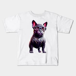 Frenchie in Sleek Feline Attire Kids T-Shirt